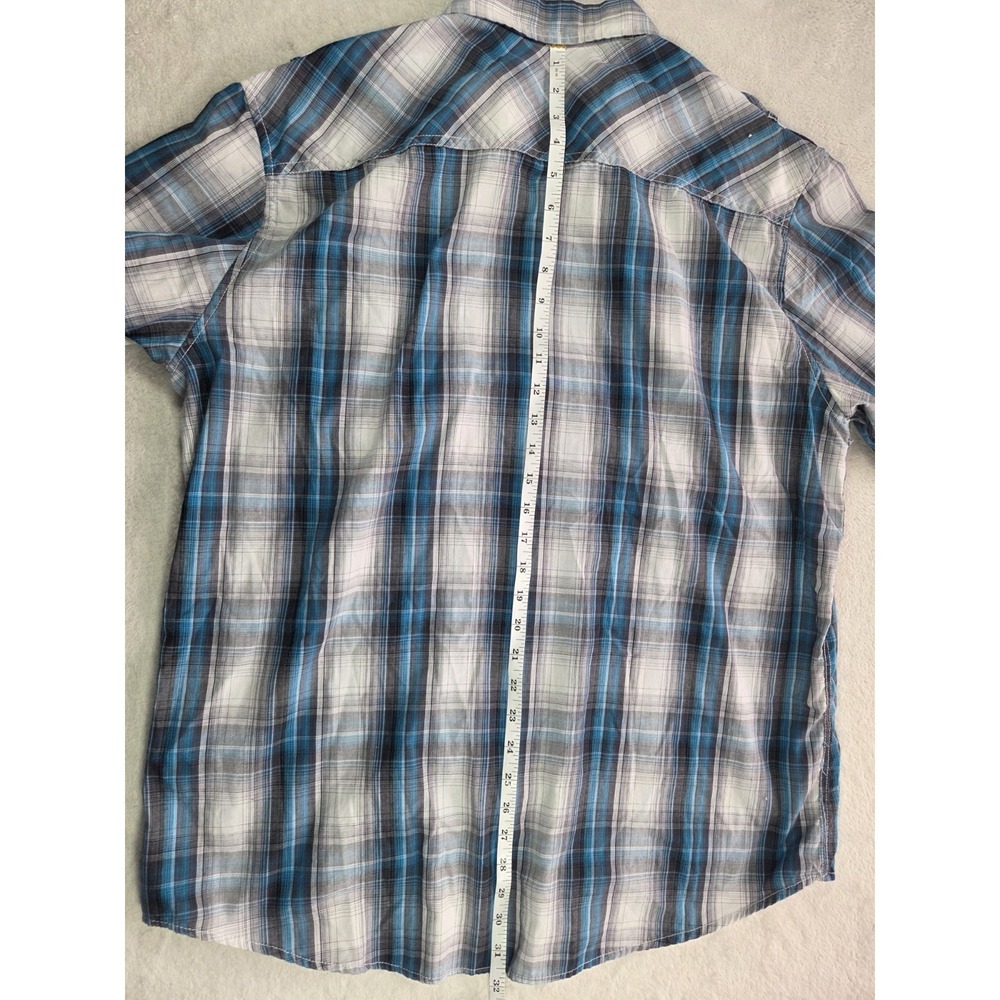 Chal Plaid Button Up Shirt Mens XXL Blue Gray Short Sleeve Casual - Picture 6 of 7